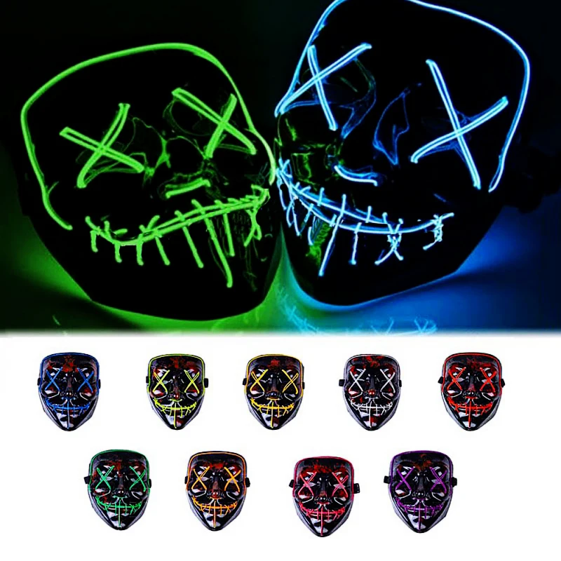 

Fashion Halloween LED Mask Portable Halloween DJ Party Light Up Glowing Masks Fluorescent Fake Luminous Party Costume Purge Mask