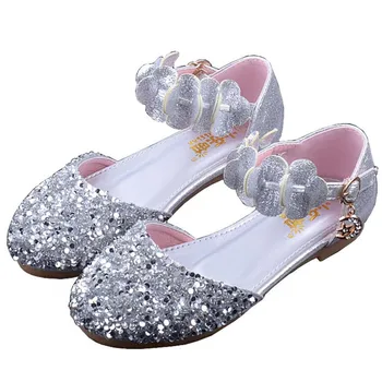

2020 New Children Wedding Shoes Girls School Party Sandals Kids Low Heeled Crystal Flowers Princess Shoes Baby Sandals Summer