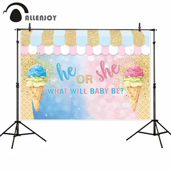 

Allenjoy Ice Cream Backdrop Candy Bar He or She Bokeh Pastel Party Curtain Background Gender Reveal Banner Photocall Wallpaper