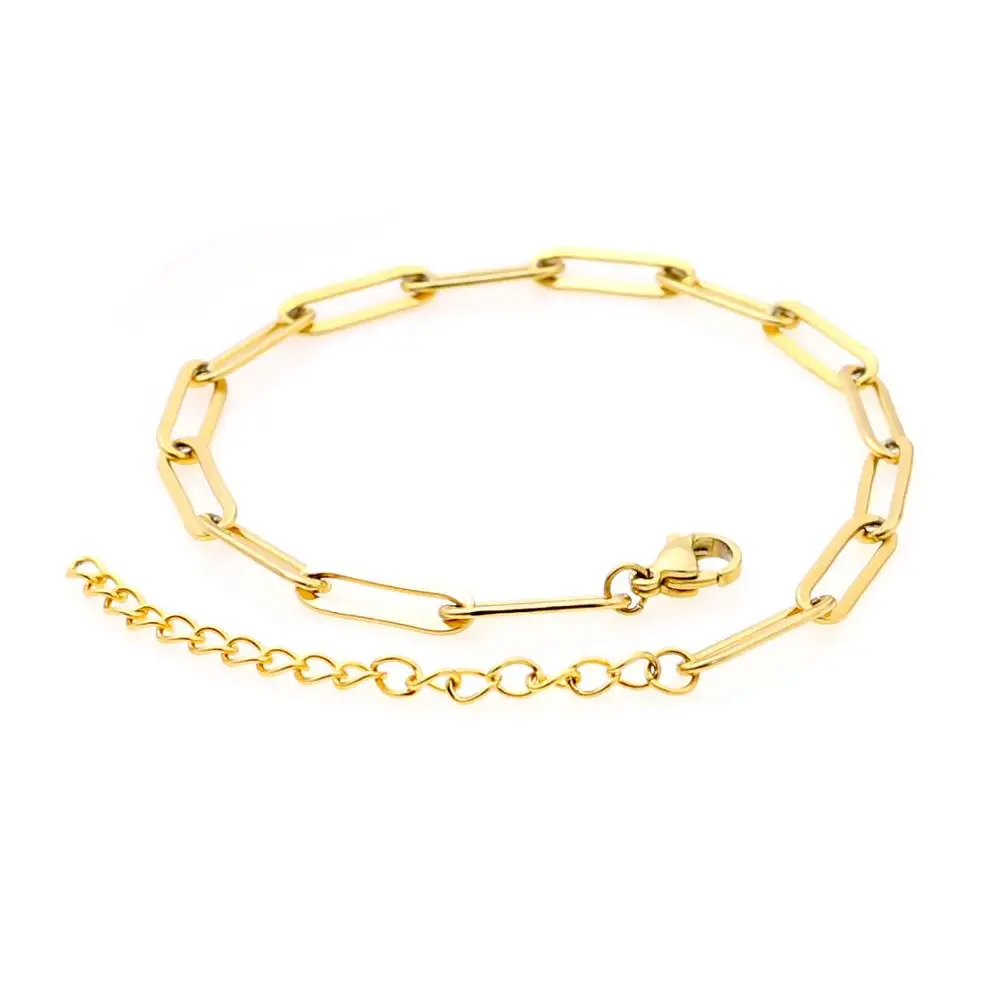 Aiovlo Stainless Steel Adjustable 4mm Chain Bracelets Gold Oval Squash Bracelet Simple Hip Hop Jewelry for Women Men Gifts