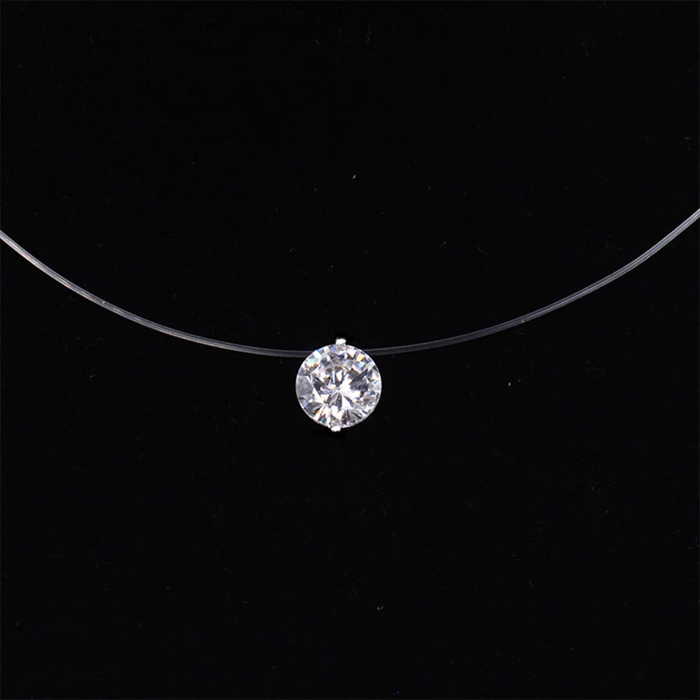 Pendant Necklace Zircon Collier Crystal Fishing-Line Transparent Silver-Color Invisible