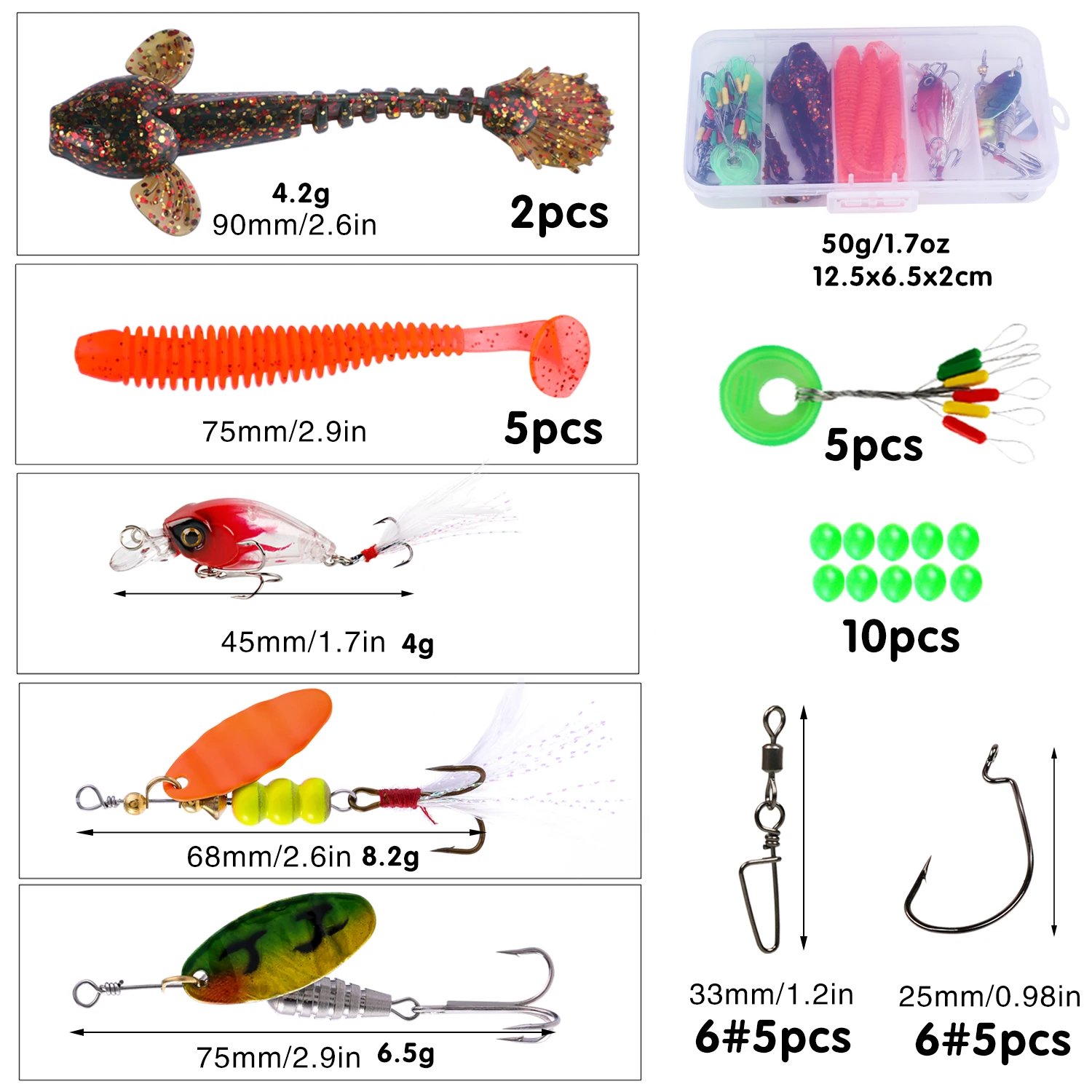 Fishing Lure Full Kits with Box Include Spoon Metal Jig Silicone