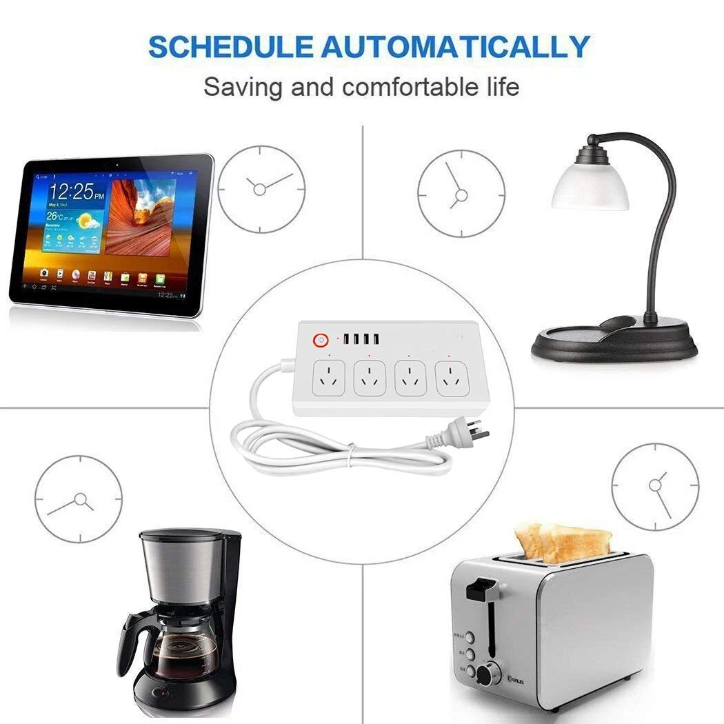 Wifi смарт Мощность полосы Стабилизатор напряжения голос Управление 4 AC AU розетки