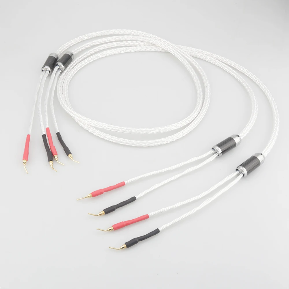 

High Quality Audiocrast 8AG Silver Plated 16 Stands HIFI OCC Speaker Cable With 2mm Pin Banana Plug Loudspeaker Cable