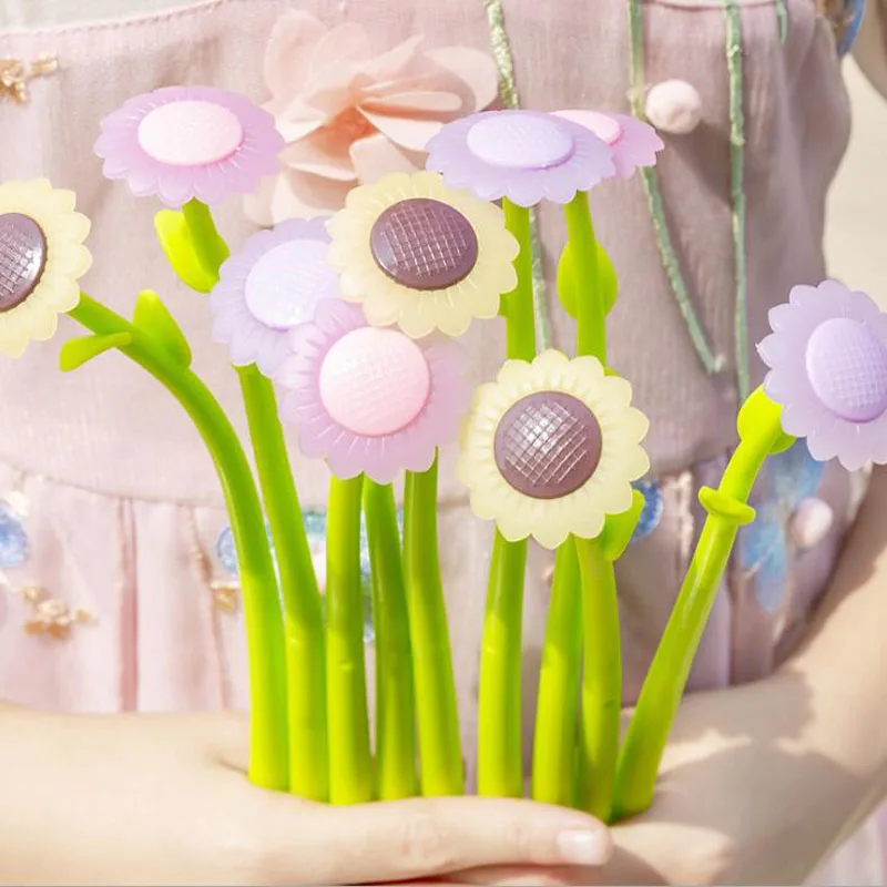 

1pc Cute Pen Kawaii Sunflower Discoloration Gel Pen Student Black Ink Signature Pens Office School Supplies Korean Stationery
