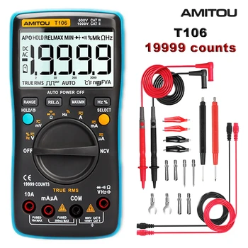 

AMITOU T106 Digital Multimeter 19999 counts Professional Multimetro True RMS Capacitor Continuity Tester esr meter analogico