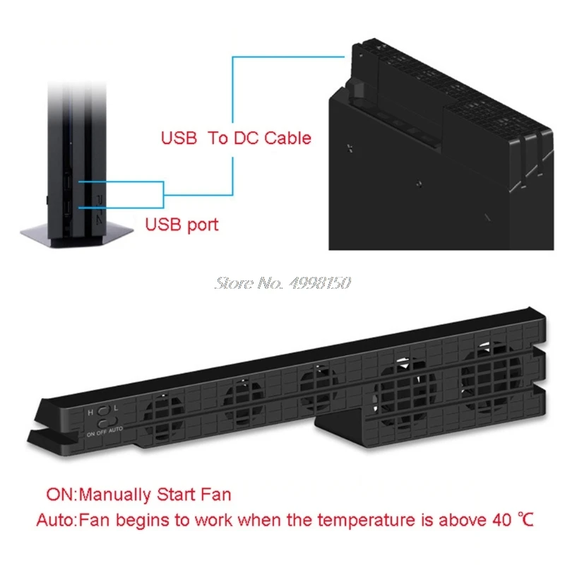 5-Fan External Super Turbo USB Cooling Fan For Playstation4 PS4 Pro Game Console