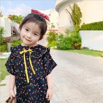 

Summer short sleeve drsss for girls clothing infant kids vestidos toddler baby costumes sweet cherry printing kids beach dress