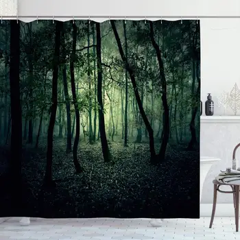 

Shower Curtain Set with Hooks 72x78 Wood Woods Stag Green Deer Misty Colorful Foggy Fantasy Park Forest Color Nature Tree Design