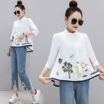 

Han edition joker collar will fall on the new model of 7 minutes of sleeve embroidery A word blouse female in the autumn of the