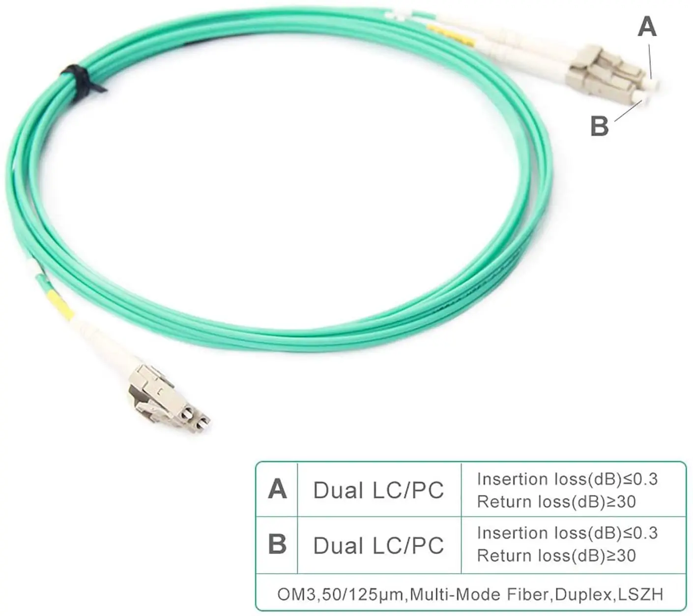 10 PCS OM3 LC to LC Fiber Patch Cord 50/125 Multi-Mode Duplex LC Cable 10M/33ft