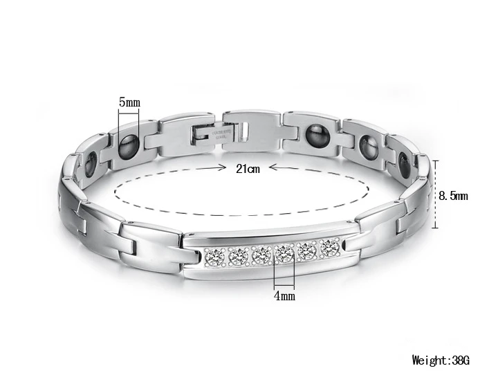 Пары здоровья магнитная терапия браслет из нержавеющей стали Романтический магнитный камень с горный хрусталь браслеты для женщин мужчин ювелирные изделия