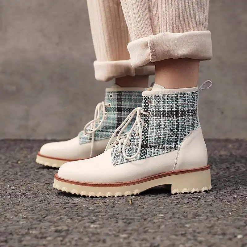 Botas mujer new winter shoes women's motorcycle boots cow leather cotton fabric comfortable British style western mid-calf boots