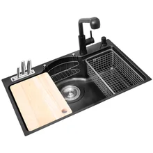 

78*48cm nano black kitchen 304 stainless steel sink large single-slot stepped multi-function sink with integrated sink