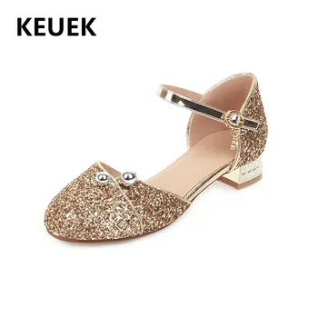 

New Spring/Summer Princess Sequin Crystal Shoes Girls Children Leather Shoes Kids Student Party Dance Baby High Heels 02C