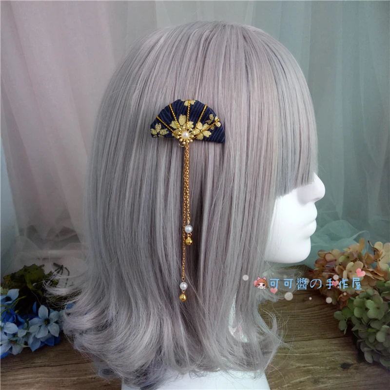 Аксессуары для волос Hanfu в древнем стиле, японский и веер, кисточка, Лолита, боковая заколка, большой бант, вишневые украшения - Цвет: Chain