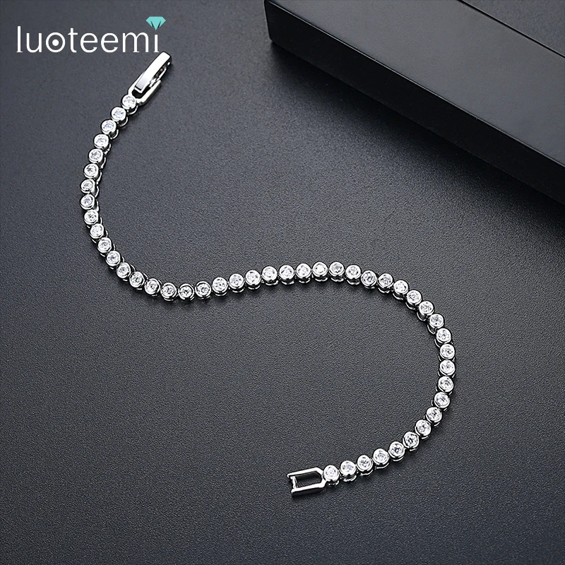 LUOTEEMI Bezel Setting Round CZ Tennis Bracelet Delicate Cubic Zirconia Minimalism Charm CZ Bracelets for Women Party Jewelry 4