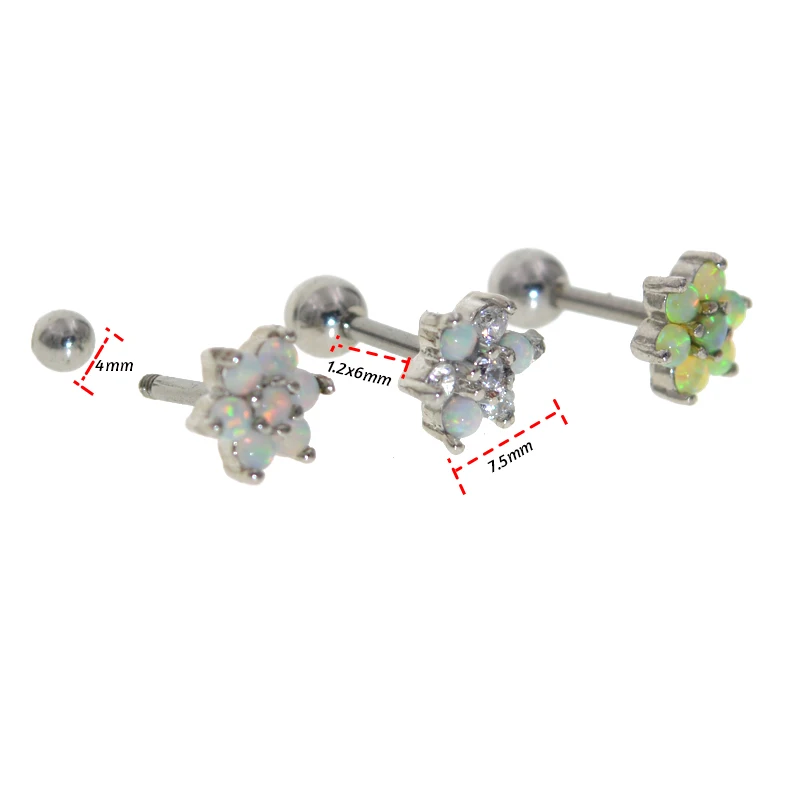 1 шт. цветок из опала маленький большой цветок CZ ушной хрящ из нержавеющей стали пирсинг серьги-гвоздики Кристалл Daith серьги