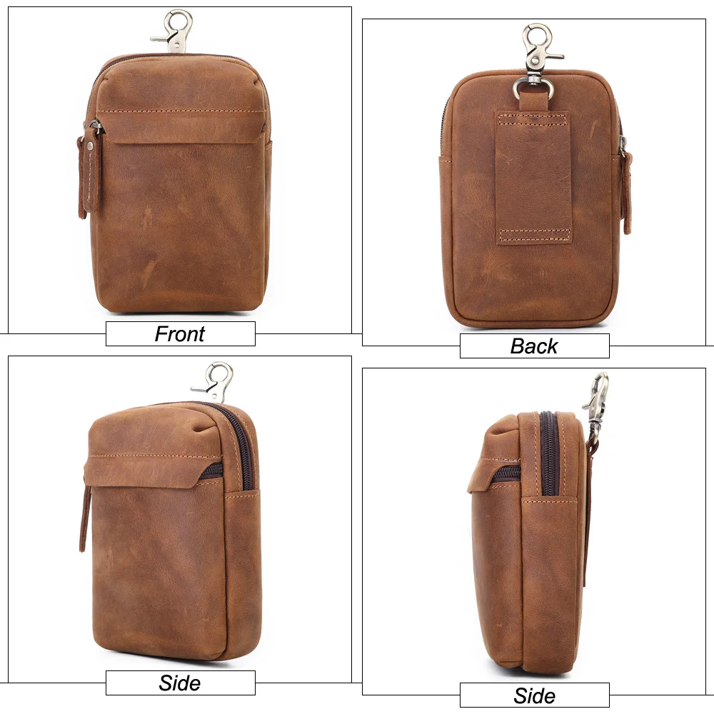 MISFITS crazy horse leather waist packs men vintage small fanny pack with Cigarette case belt phone bag Male hook loops bum bag