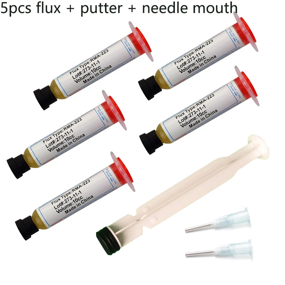 

5pcs 10cc Needle Shaped RMA PCB PGA BGA SMD 223 Flux Soldering Paste Flexible Tip Syringe Solder Paste Flux Grease Repair Solde
