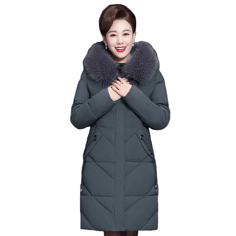 Зимнее женское пальто черного и серого цвета, XL-7XL размера плюс, свободное, среднего возраста, для мамы, съемный меховой воротник, парка с капюшоном, Толстая теплая одежда LD1098