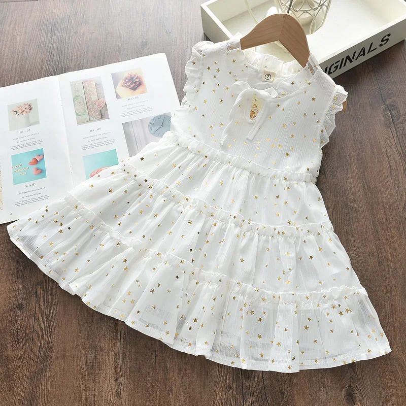 

BINIDUCKLING Star Dress Kids Girls Layered Dress For Summer 2020 Sleeveless Ruched Bowknot Children Girls Fashion Dresses