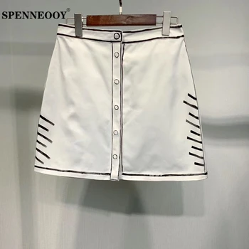 

SPENNEOOY Designer Custom Runway Summer Female Fashion Streetwear Mini Skirt Women Colorblock Striped Print Short Skirts