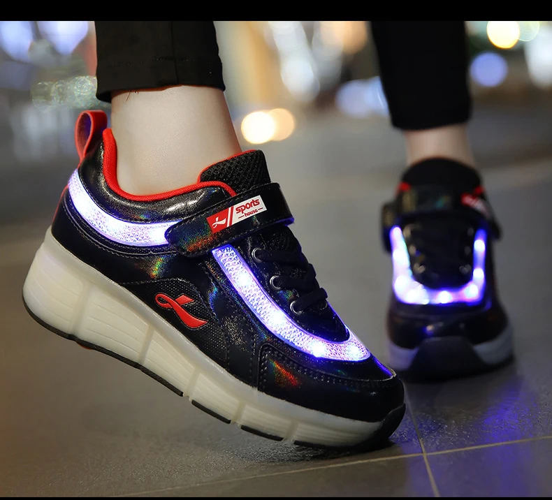 

2019 New USB Charge LED Colorful Children Kids Fashion Sneakers with Two Wheels Roller Skate Shoes Boys Girls Shoes