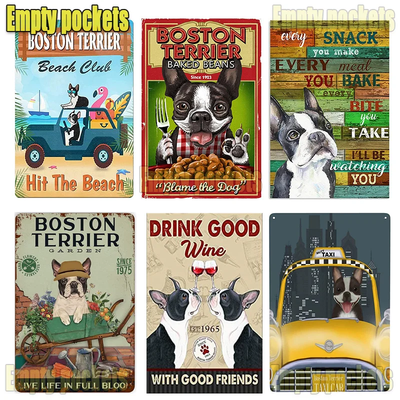 Металлический жестяной знак Boston Terrier ретро настенное искусство для дома Romm Pet Shop