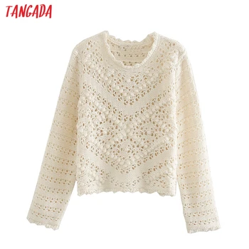 

Tangada Women 2020 Fashion Elegant Hollow Out Knitted Sweater jumper O Neck Female Oversize Pullovers Chic Tops 3N3