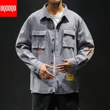 Белая хлопковая рубашка карго для мужчин, осенняя модная уличная одежда, повседневные топы для мужчин, с буквенным принтом, с длинным рукавом, в стиле милитари, размера плюс, 5XL