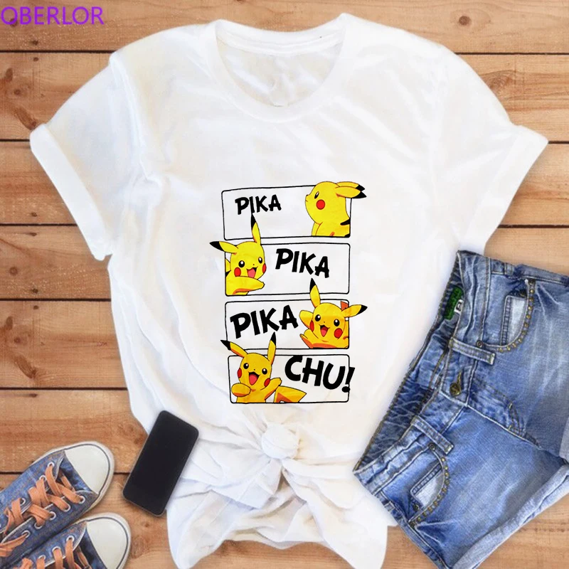 Poleras Mujer De Moda Покемон Kawaii футболка аниме Pika Для женщин футболка Пикачу хлопок короткий рукав Уличная одежда для девочек
