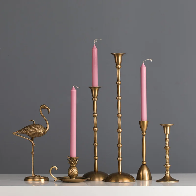 

Pure Antique Fine Copper Candlesticks Decoration Flamingo Light Luxury Home Decoration Wax Candlestick Candle Base Holder Pillar