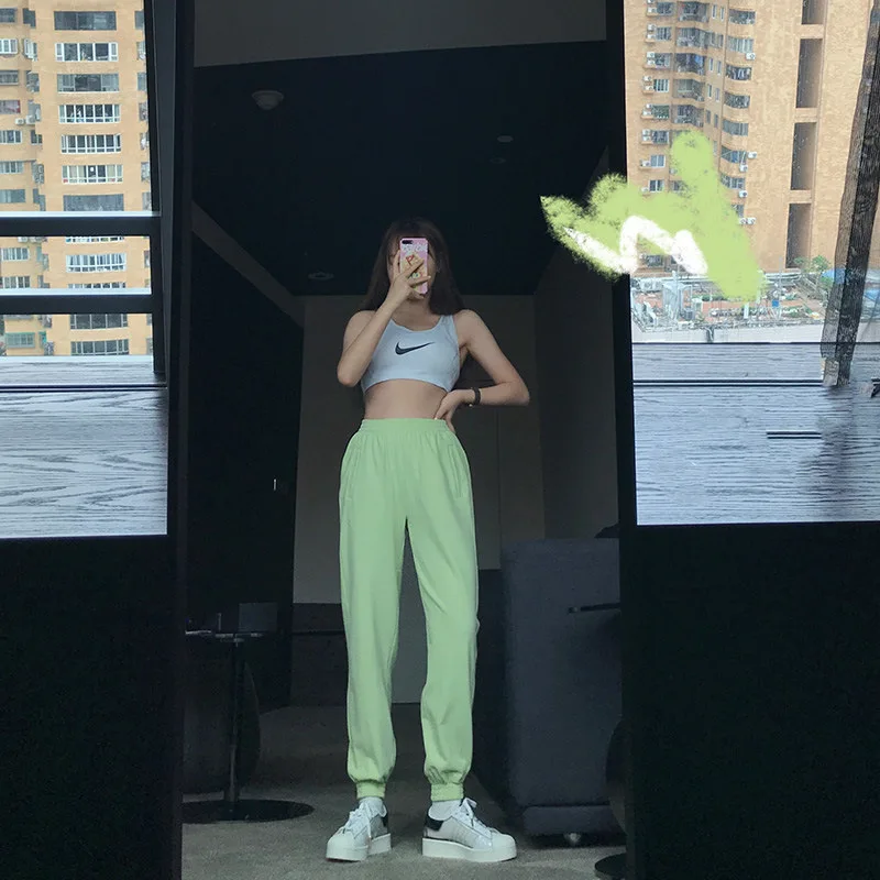 

Solid Legged Sweatpants Spring and Summer New Fashion Casual Straight Tube Loose Wide Leg High Waist Elastic Waist Thin Pants