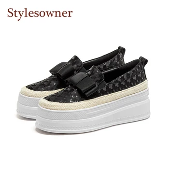 

Fashion Bowknot Platform Shoes Women Spring Autumn New One-Step Casual Shoes Korean Version Thick-Soled High-Heeled Lazy Loafers