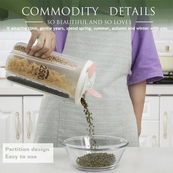 

Rotating Plastic Cereal Dispenser Storage Box Kitchen Food Rice Container Storage Case Flour Grain Storage BottleJar 2/3/4Grids