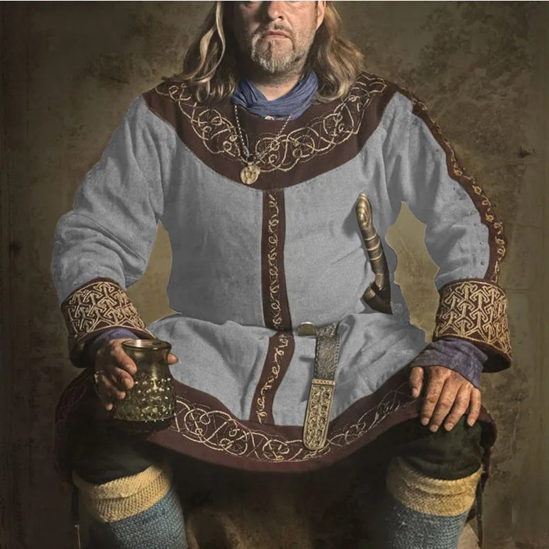 Средневековый Костюм викингов Larp мужская туника платье длинная рубашка