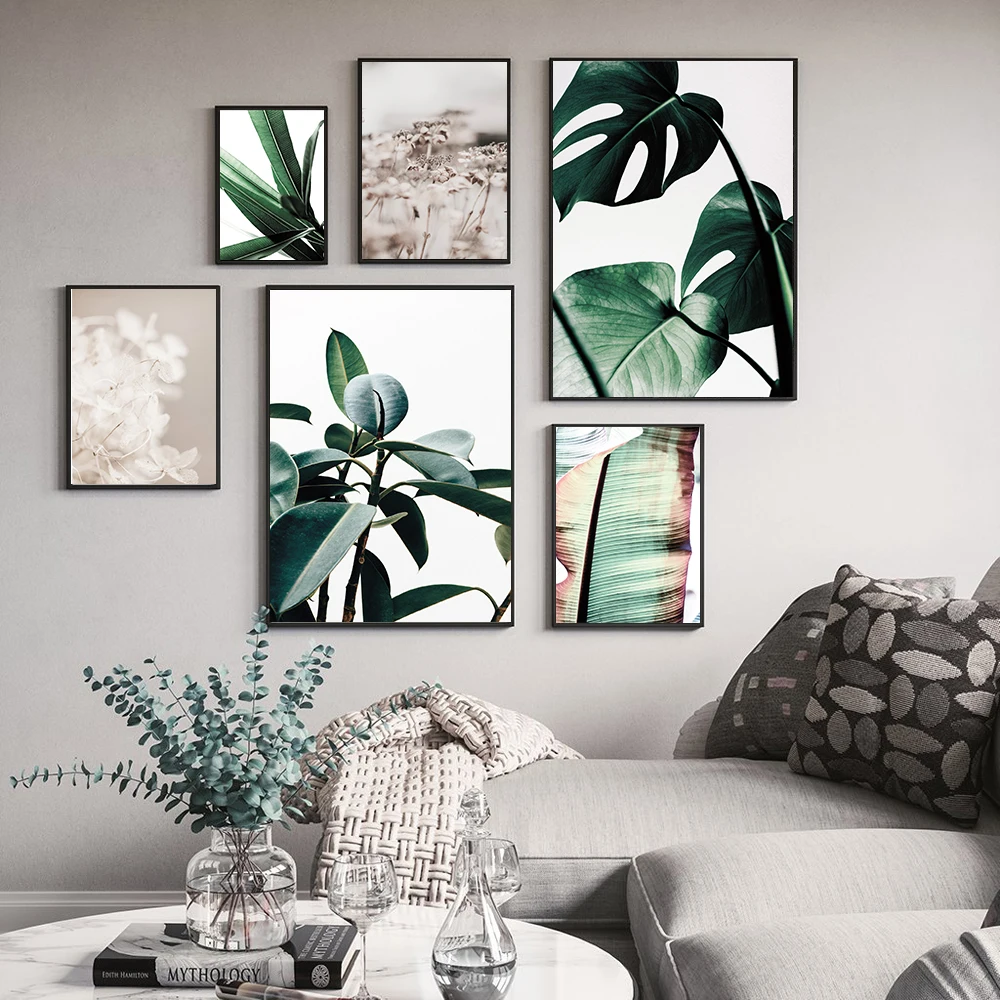 

Plants Green Leaf Botanical Posters Wall Art for Living Room Decor for Bedroom Beige Flower Wall Decor Prints Canvas Pictures