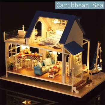 

DIY Handcraft Miniature Project Kit Wooden Dolls House Music Caribbean Sea House Toy Gifts For Friends Children