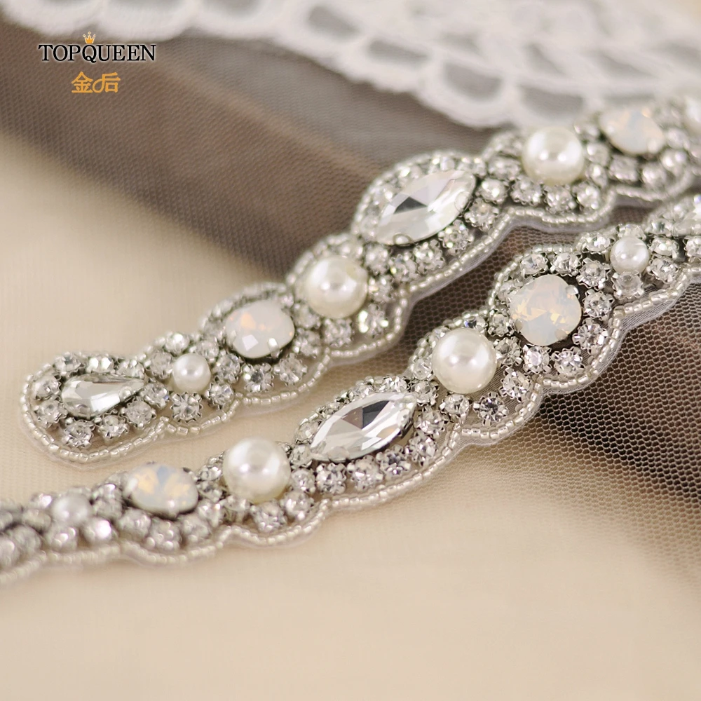 

TOPQUEEN Free Shipping Stock DIY Formal Wedding Patch Sew Opal Diamonds and Beading Applique Evening Dresses Trimming S274-A