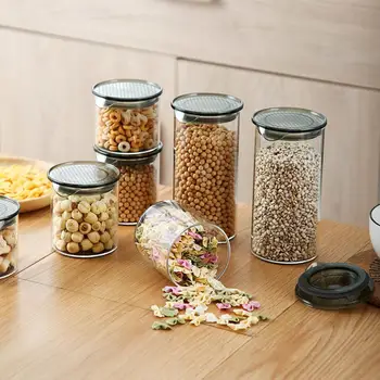 

Glass Container Kitchen Moisture-Proof Grains Sealed Jars Transparent Glass Food Snacks Storage Boxes