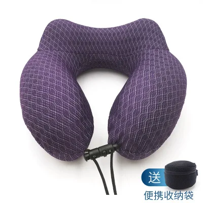 Purple U-образная подушка для путешествий, подушка для шеи с эффектом памяти, хлопковая подушка для путешествий, подушка для взрослых, подушка для сна, u-образная подушка для шеи - Цвет: Purple