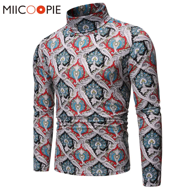 Autumn Winter Sweater Pullover Men Fashion Royal Style Floral Print Turtleneck Pull Homme Slim Fit Long Sleeves Knitted Sweaters