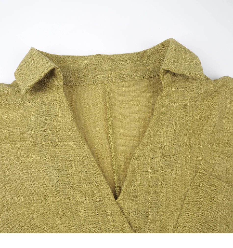 Хлопок Лен 5XL размера плюс женские топы и блузки твердые отложной воротник с длинным рукавом Женская Туника повседневная женская рубашка