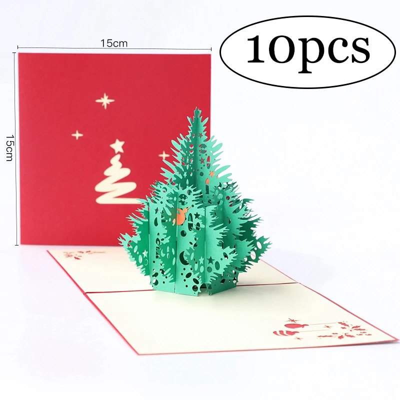 9014 10pcs Merry Christma cards 10 шт. 3D лазерная бумага любовь всплывающие карты с пустой конверт приглашения поздравление ручной работы приглашения - Цвет: 9014 10pcs