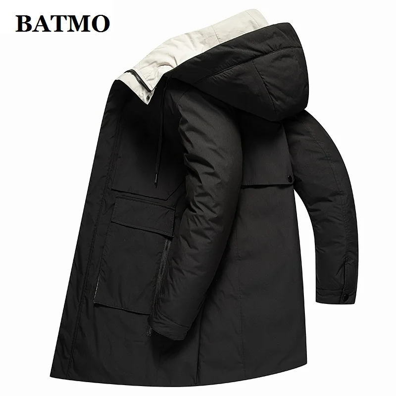 BATMO 90% белые куртки с капюшоном на утином пуху, мужские зимние пуховики, толстое теплое пальто, большие размеры 9001