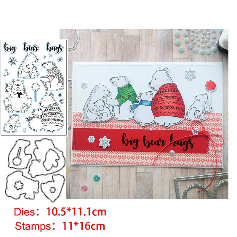 

Polar Bear In Winter Clear Stamps and Metal Cutting Dies DIY Scrapbooking Paper Photo Album Crafts Seal Punch Stencils 2021 New