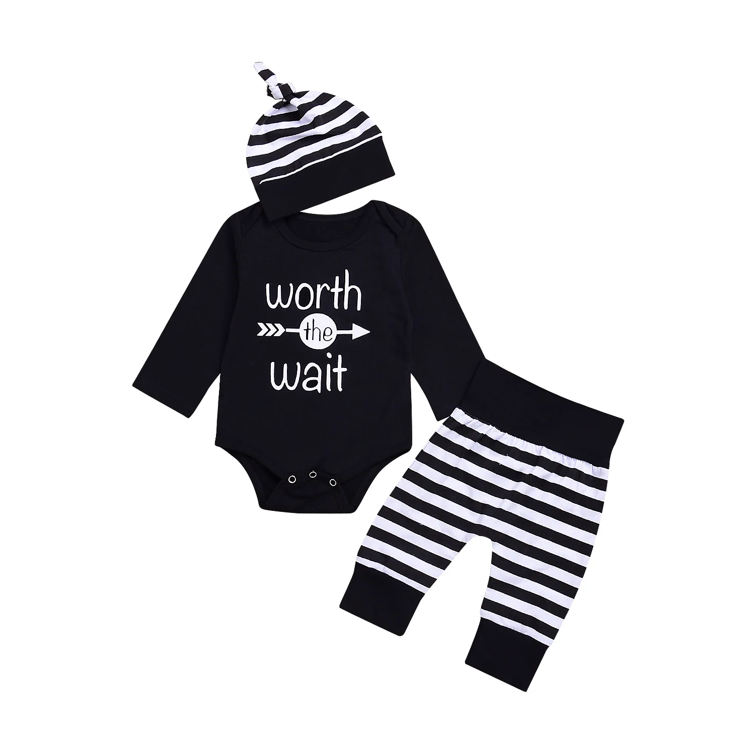 

2018 New Style Cross Border for Amazon Hot Selling INS Hot Selling Cotton Vertical Stripe Printed Hooded Three-piece Set Long Sl