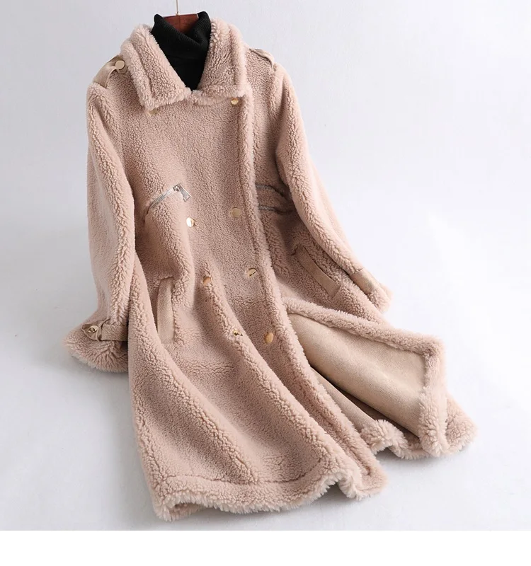 Зимняя женская куртка, пальто из натурального меха, женская одежда, плюшевое пальто, Корейская элегантная Длинная шерстяная куртка, женские пальто из натурального меха