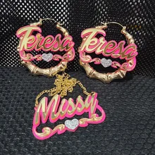 Hoop-Earrings Font Jewelr Laser Piercing Custom-Name Acrylic Bamboo Fashionbomb Girls